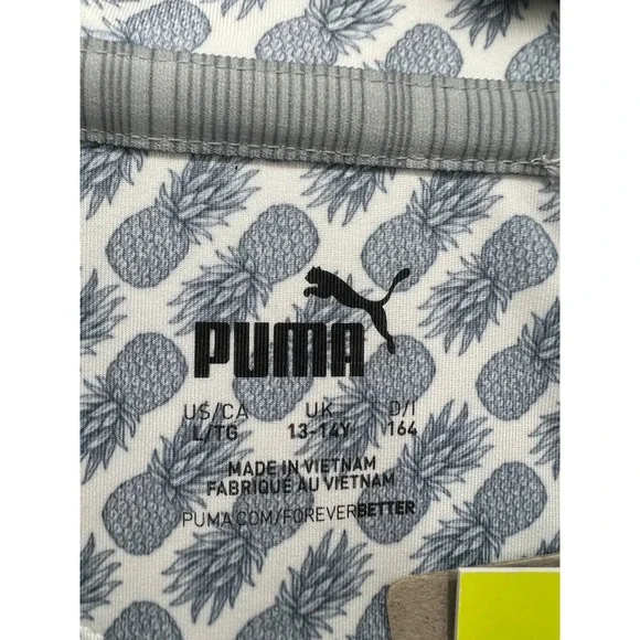 Puma Golf Polo Shirt Boys Large White Grey Pineapple Print Short Sleeve Logo - Picture 4 of 13